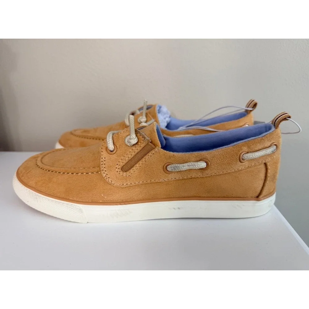 Cat & Jack Boat Shoes Boys Size 4‎ Tan Brown Faux Suede Loafers NWT